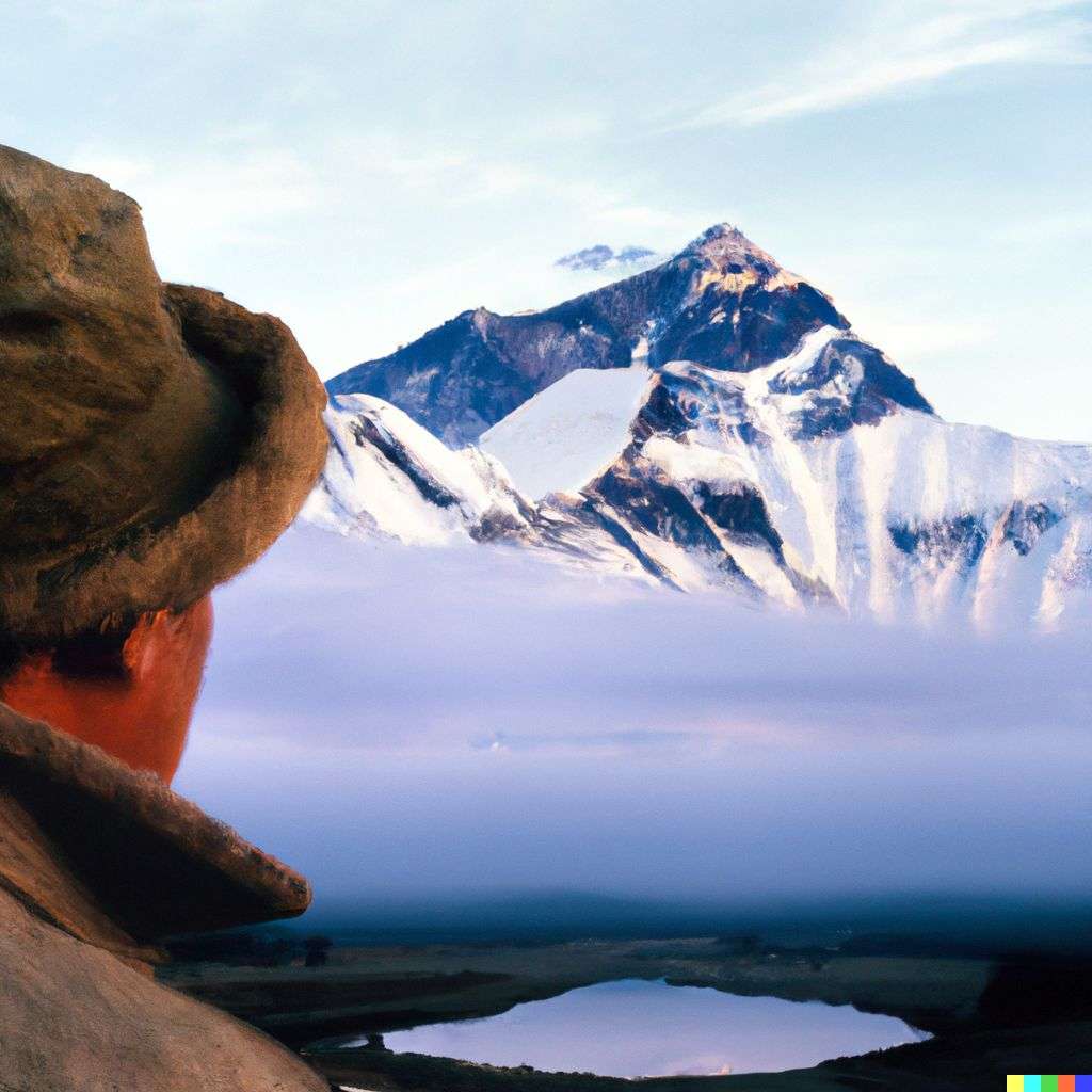 someone gazing at Mount Everest, photograph taken by Steve McCurry